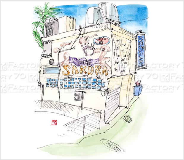 スケッチイラスト (沖縄旅行) 那覇市内某所
