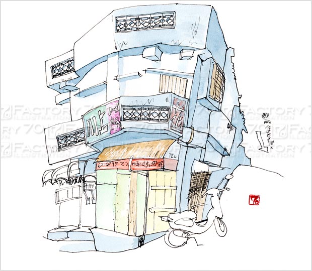 スケッチイラスト (沖縄旅行) 那覇市内某所