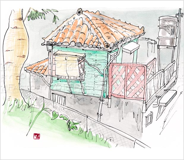 スケッチイラスト (沖縄旅行) 那覇市内某所