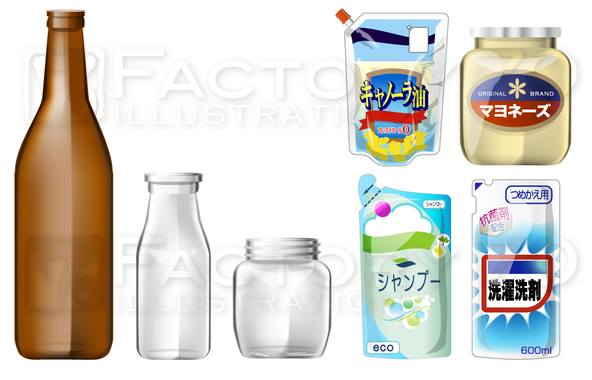 食品・工業製品のパッケージに関するイラスト