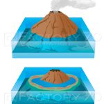 環礁形成のイラスト 子供向け理科系図鑑挿絵 イラスト制作例