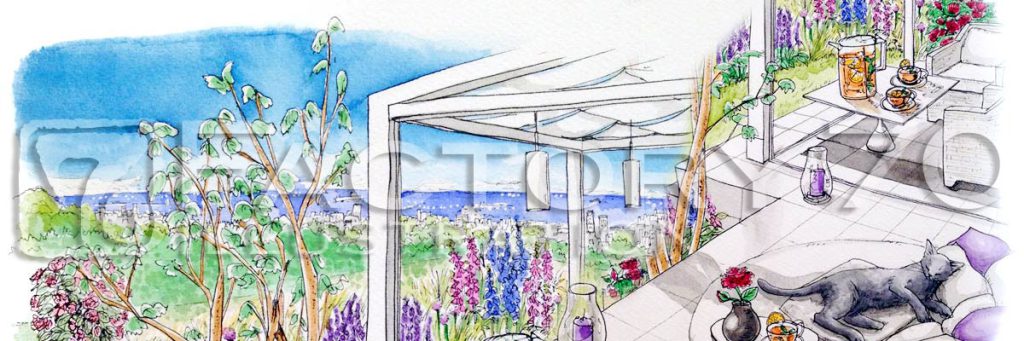 エクステリア施工会社 販促物用イラスト制作例（水彩イラスト）