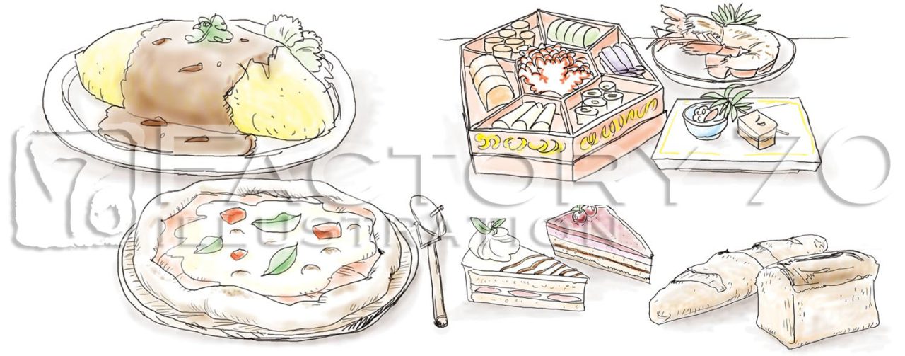 沖縄情報Net「RIKKA」本文見出し用料理イラスト(デジタル水彩)