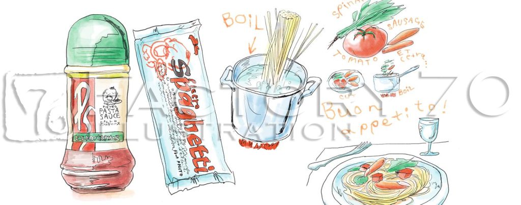 レシピイラスト制作例 パスタとパスタソースのイラスト