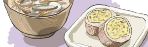ペンと水彩風のデジタル制作による食・料理等のイラスト制作例